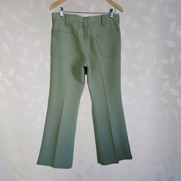Vintage 70s High Rise Waffle Knit Flared Leg Comfy Trousers Lee Sage Green - Picture 8 of 16